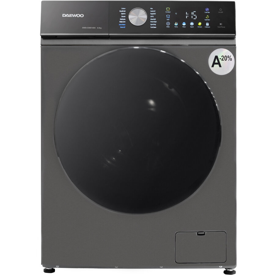 Masina de Spalat Rufe DWD-CS8014SK 8Kg Motor Inverter 1400 Rpm Clasa A 16 Programe Butoane Touch 40L 76dB Gri-Negru