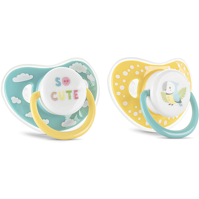 Set 2 Suzete cu Capac Silicon Moale Tetina Rotunda 6 Luni+ Yellow Blue