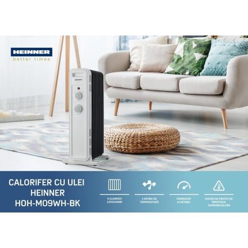 Calorifer cu Ulei HOH-M09WH-BK Heinner Alb/Negru — imaginea 4