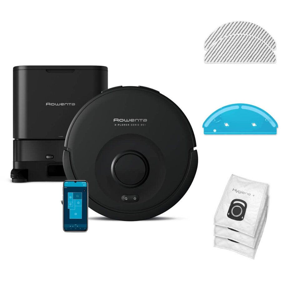 Aspirator Robot X-Plorer Series 85+ RR87D5WH 6000Pa Statie de Incarcare si Golire Sistem Smart Aqua Power Negru