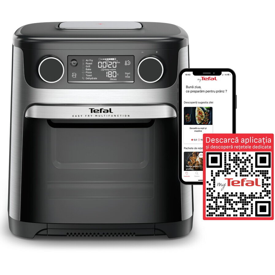 Friteuza cu Aer Cald Easy Fry FW556DE0 Capacitate 15L 9 Programe Automate Ecran LCD Rotisor 1800W Negru/Argintiu
