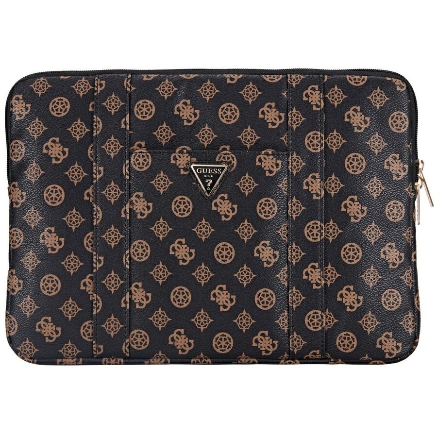 Husa din piele ecologica Guess Sleeve Peony Pocket Triangle compatibila cu laptop 14 inch, Negru - imagine 2