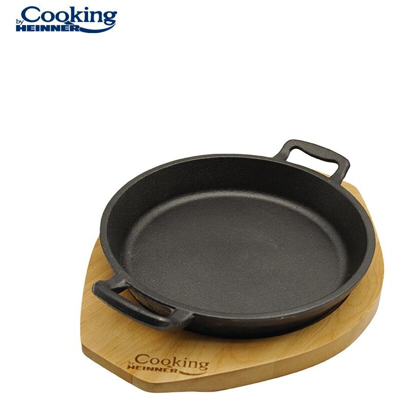 Tigaie Servire Fonta Diametru 20 CM Baza Lemn Negru