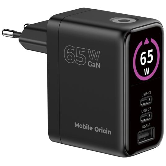 Incarcator retea Mobile Origin, 65W, 3A, 2xUSB-C, 1xUSB-A, Negru - imagine 2