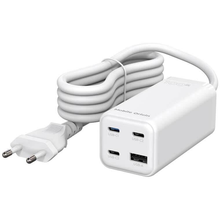 Incarcator retea Mobile Origin MultiHub GaN, 100W, 3A, 3xUSB-C, 1xUSB-A, Alb - imagine 2