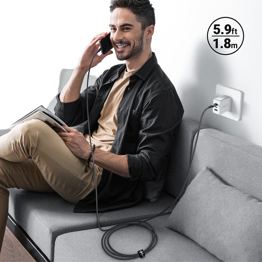 Cablu de date Acefast C4-01, USB-C la Lightning, 30W, 3A, 480Mbps, 1.8m, Negru — imaginea 3