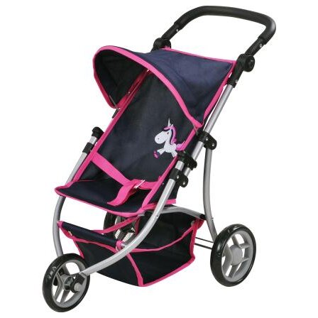 Carucior Jogger pentru Papusi Lio Maner Reglabil pe Inaltime  59x35.50x63.50 cm 3 Ani+ Unicorn Blue