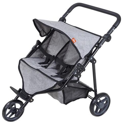 Carucior pentru Doua Papusi Duo Maner Reglabil pe Inaltime 64 x 48 x 55Cm 3 Ani+ Jeans Grey