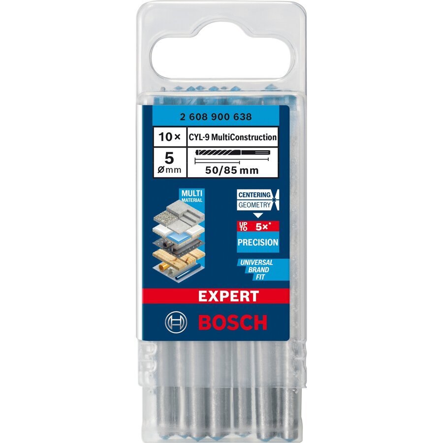 Bosch Expert CYL-9 MultiConstruction drill bits, 5mm, 10 pieces (working length 50mm)