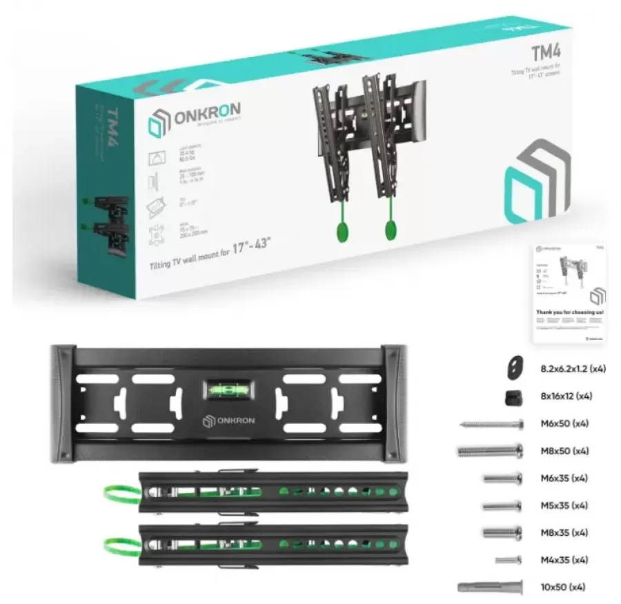 Suport de Perete Onkron TM4-B pentru Televizor 17-43Inch Max 36KG Negru — imaginea 5