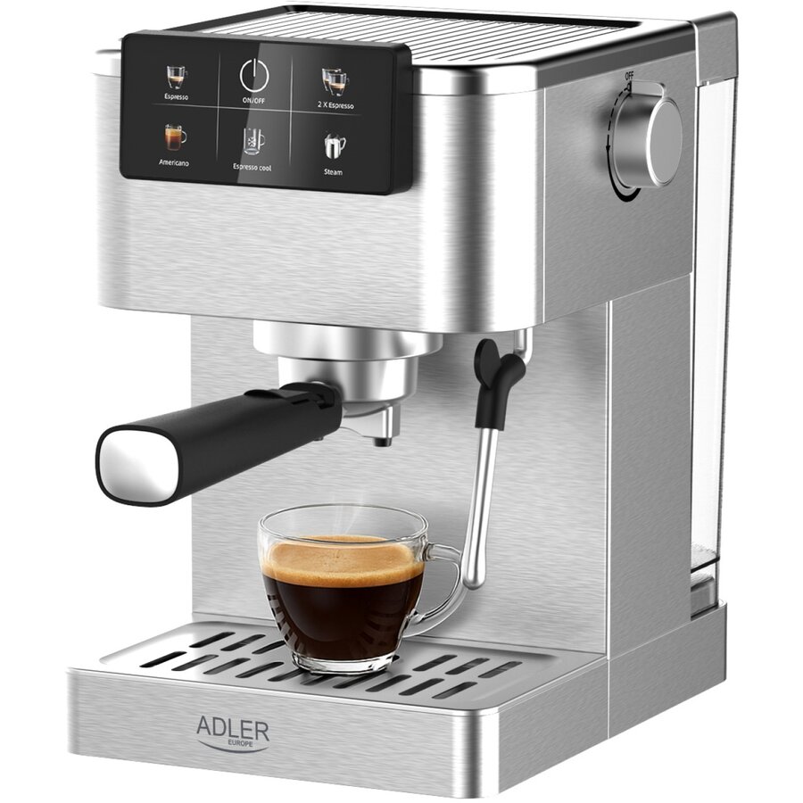 Espressor Manual AD 4390 1.5L 20Bar Thermoblock PID Dispozitiv Manual de Spumare Lapte 1350W Argintiu