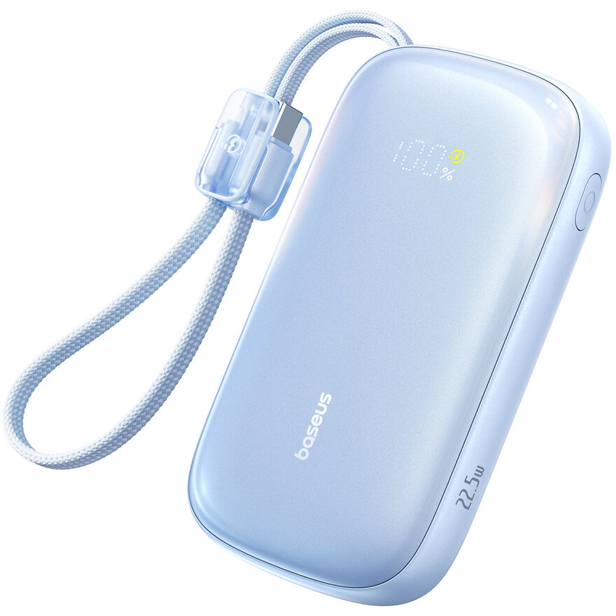 Acumulator extern Baterie externa portabila EnerFill FC21 Qpow3 Ultra 20000mAh 22.5W USB-C Cablu USB-C Cablu Lightning Display LED Albastru