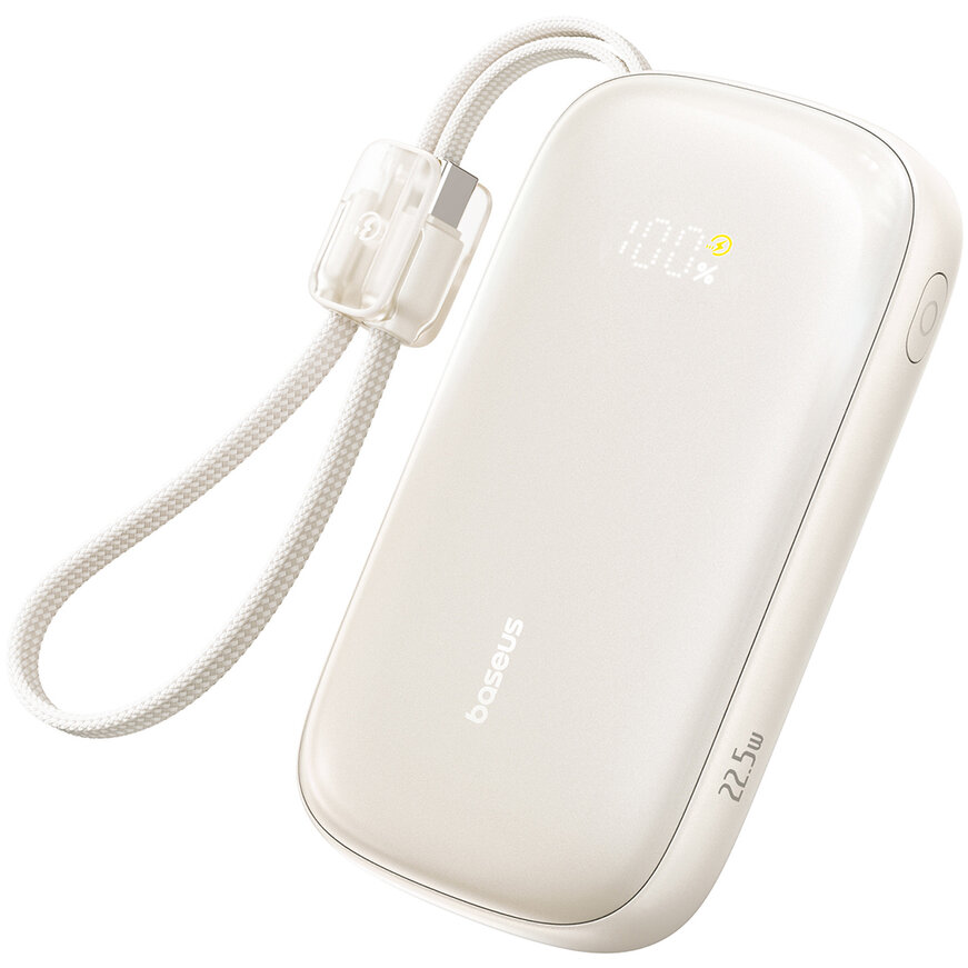 Acumulator extern Baterie externa portabila EnerFill FC21 Qpow3 Ultra 20000mAh 22.5W USB-C Cablu USB-C Cablu Lightning Display LED Bej