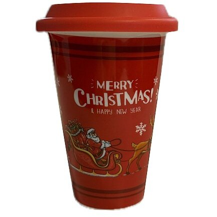 Pahar Ceramic SD00297 cu Capac din Silicon Model de Craciun 450ML