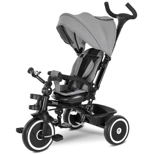 Tricicleta pentru Copii Tino Sezut Rotativ 360 Grade Scaun Rabatabil Control Parental Grey