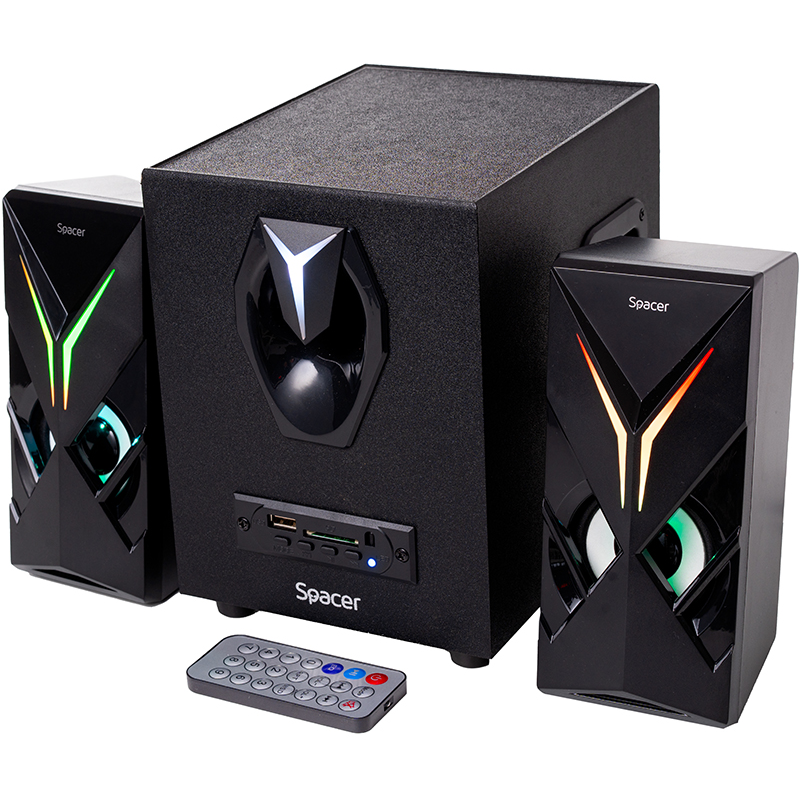 Boxe Gaming 2.1 14W Bluetooth Telecomanda Wireless Subwoofer Lemn MDF USB/SD/AUX/radio FM Negru