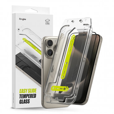 Folie de Protecție Ecran Ringke Easy Slide pentru Apple iPhone 15 Pro Max Sticlă Securizată Full Glue Set 2 Bucăți Neagră — imaginea 3