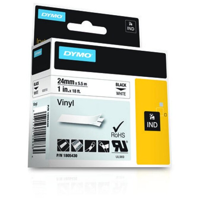 Banda de Etichete Dymo Rhino 1805430 24mm x 5.5m Negru-Alb