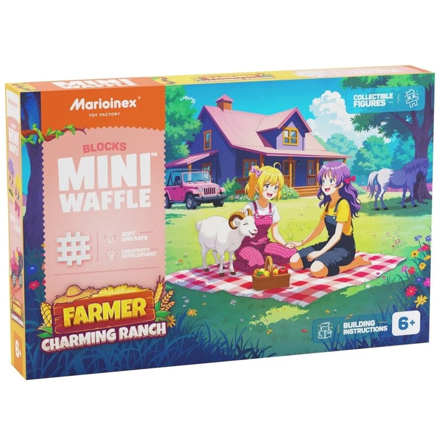 Set Constructie Mini Waffle Farmer Building Blocks Ferma Fermecatoare 112 Piese 6+ Ani