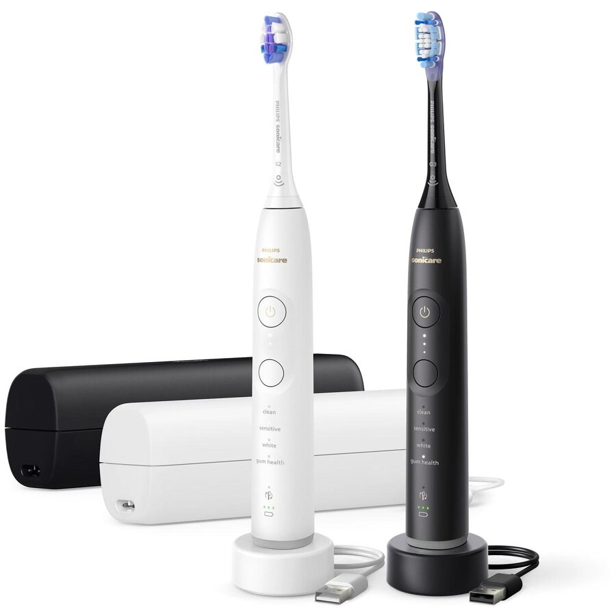 Set 2 Periute de Dinti Electrice Sonicare HX7429/01 2x Toc de Transport 62000 Miscari/Minut Alb/Albastru