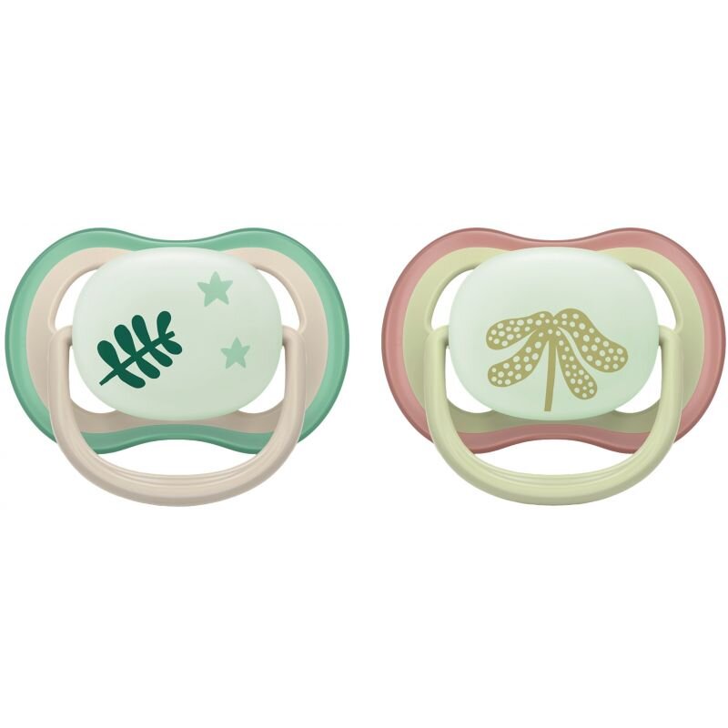 Set 2 Suzete Ultra Air SCF376/31 Ortodontice Fara BPA 6-18luni pentru Noapte cu Buton Fosforescent Pastel