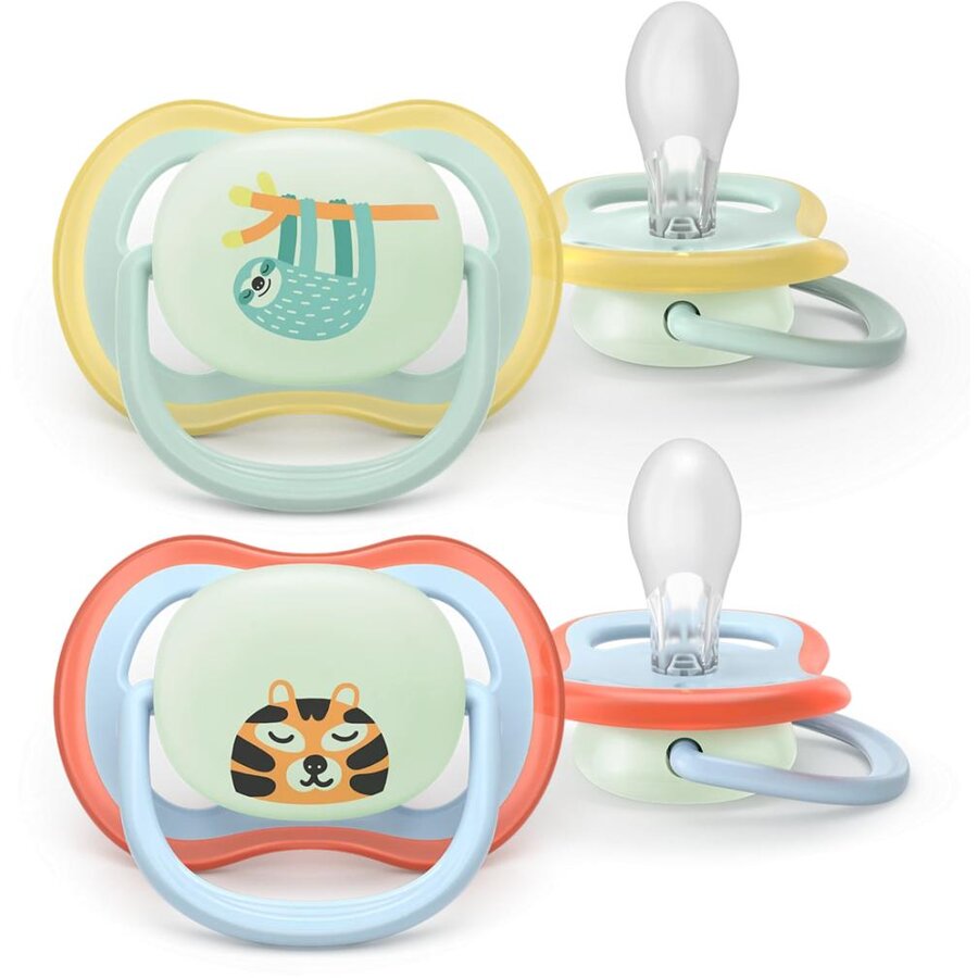 Set 2 Suzete Ultra Air SCF376/24 fara BPA 0-6luni Buton Fosforescent Multicolor