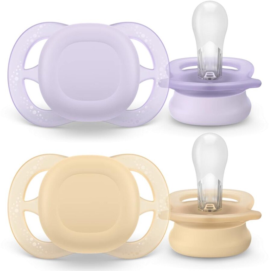 Set 2 Suzete Ultra Start SCF075/11 Ortodontice Fara BPA 0-2luni Bej/Lila