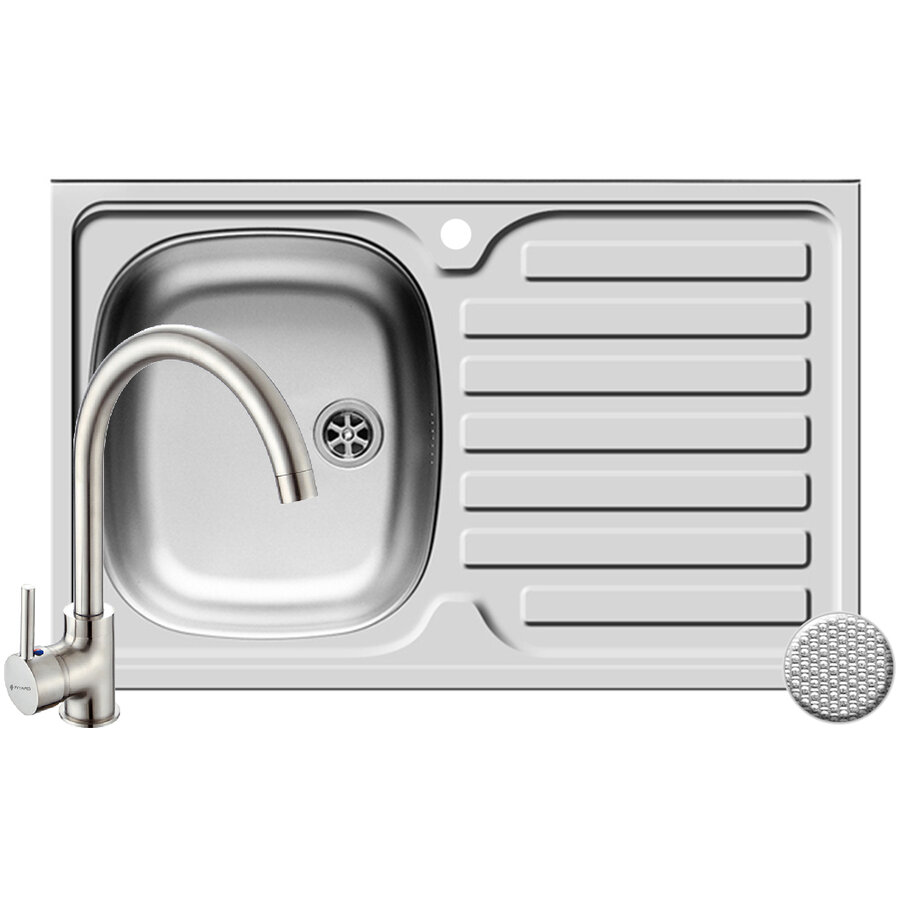 Chiuveta Bucatarie INTL 1B1D ST LN Inox si Baterie BELLO Monocomanda Crom