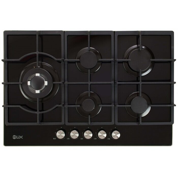 Plita Incorporabila pe Gaz GRANADA WOK JZ5BK75 5 Arzatoare WOK Aprindere Electrica Gratare Fonta Siguranta 75CM Negru