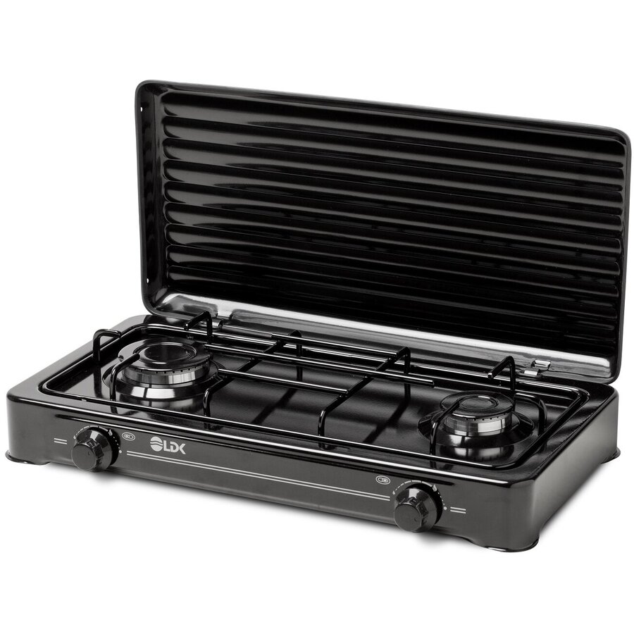 Plita Aragaz AMORFO 2/BLACK+CAPAC Alimentare la Butelie 2 Arzatoare Capac Metalic Negru