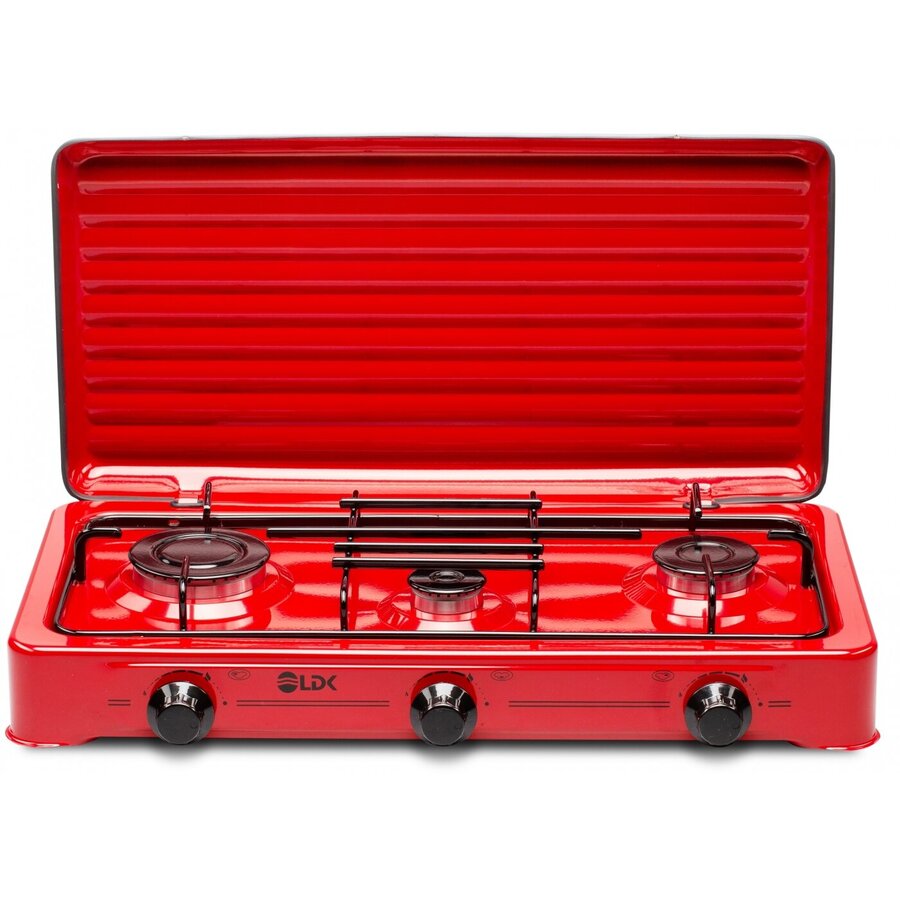 Plita Aragaz AMORFO 3/RED+CAPAC Alimentare la Butelie 3 Arzatoare Capac Metalic Rosu