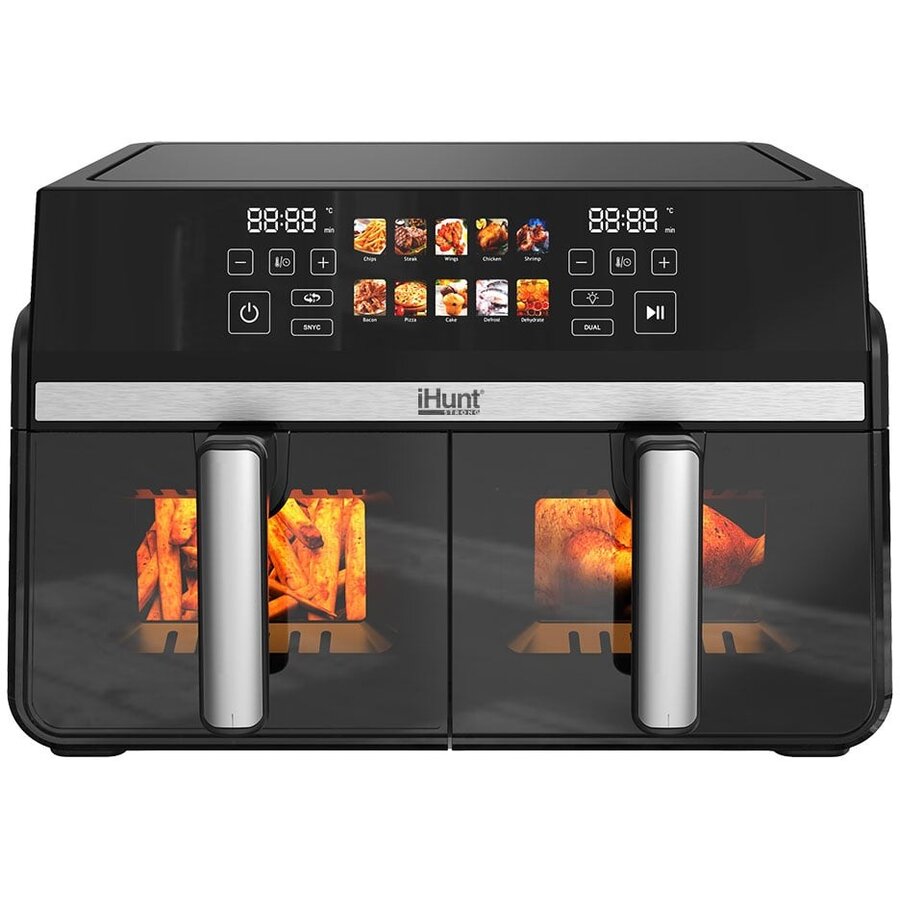 Friteuza Bro Dual 10L 2200W Ecran Touch 10 Programe Presetate Dezghetare Timer Oprire Automata Inox Silvery Grey