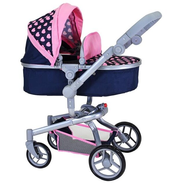 Carucior pentru Papusi Boonk Pink Hearts Reglabil si Transformabil 59x42x80CM 3 Ani+ Albastru/Roz