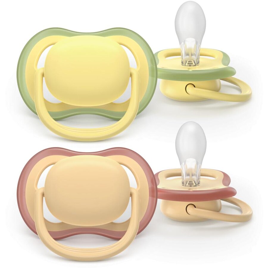Set 2 Suzete Ultra Air SCF087/07 Ortodontice fara BPA 0-6luni Maro/Bej