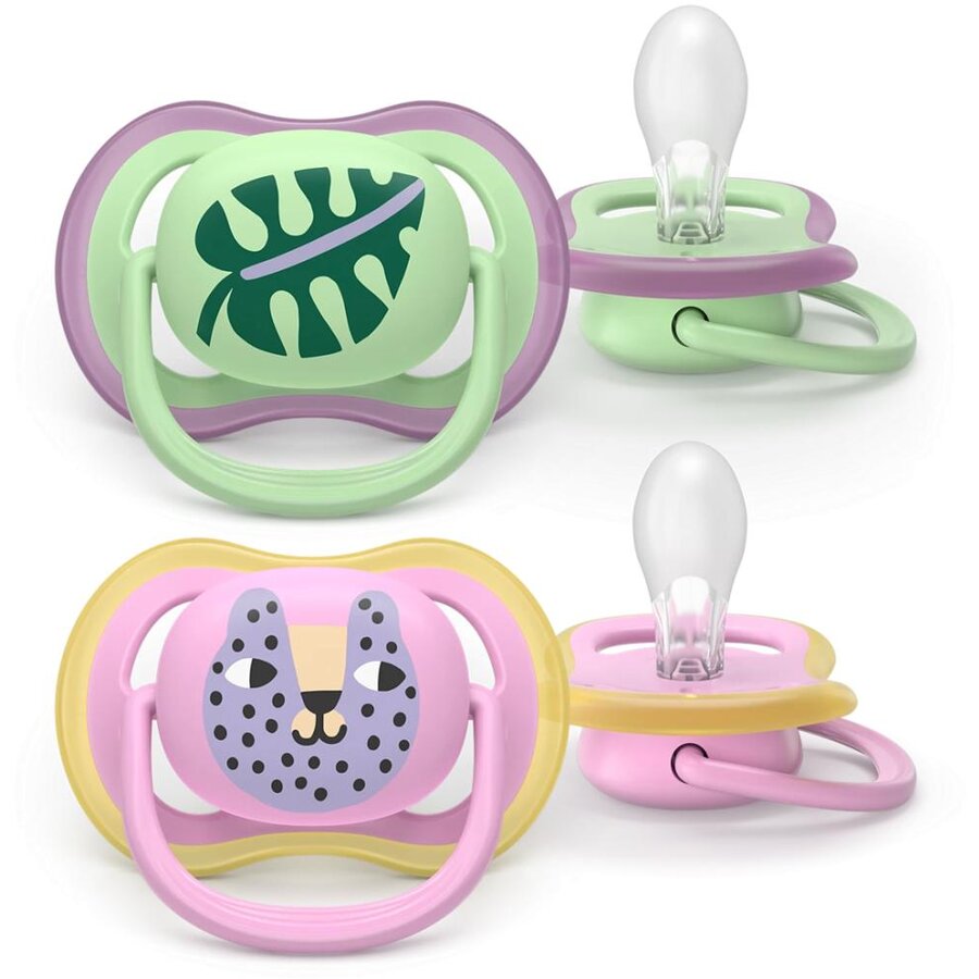 Set 2 Suzete Ultra Air SCF087/13 Ortodontice 6-18luni Verde/Roz