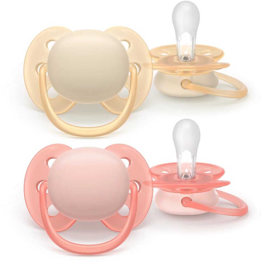 Set 2 Suzete Ultra Soft SCF091/38 Ortodontice 0-6luni Roz/Galben