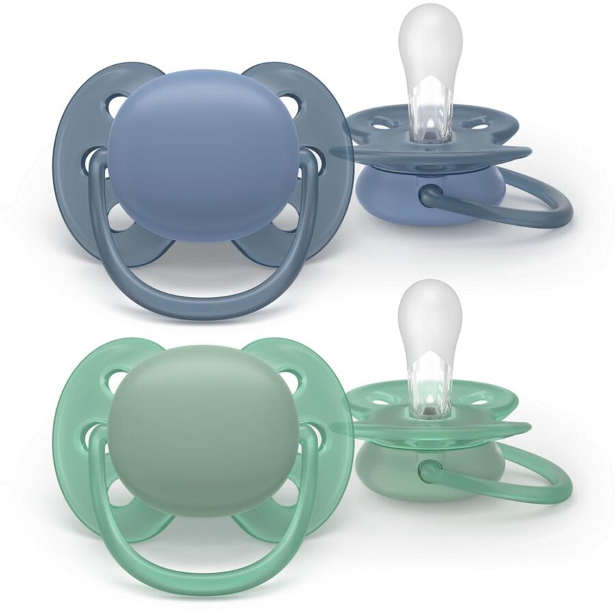 Set 2 Suzete Ultra Soft SCF091/42 Ortodontice 0-6luni Albastru