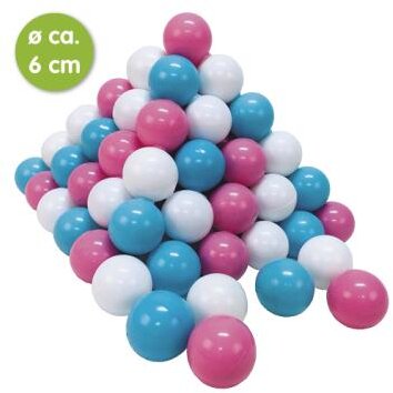 Set 300 Bile din Plastic Moale fara BPA Diametru 6CM 0 Luni+ Roz/Alb/Albastru