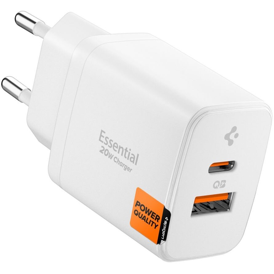 Incarcator retea Spigen Essential EE202EU, 1x USB-C, 1x USB-A, Power Delivery 20W, Alb - imagine 3