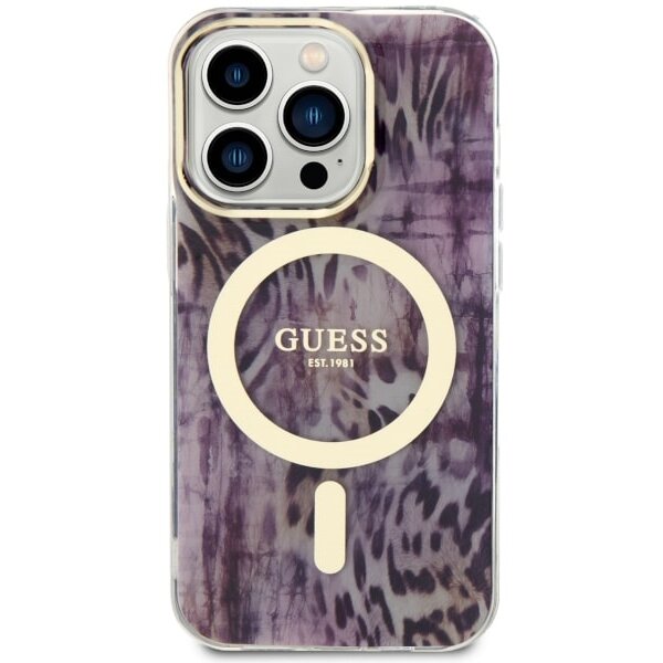 Husa Guess Leopard cu MagSafe compatibilă cu iPhone 14 Pro, Roz