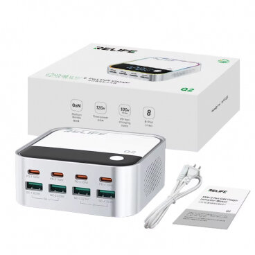Incarcator Relife Statie Q2 120W 5A 4 x USB-A - 4 x USB-C Argintiu