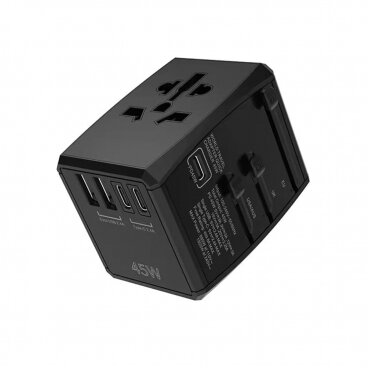 Incarcator Techsuit Rețea HHT905 Travel 45W 3A 2 x USB-A - 2 x USB-C Negru