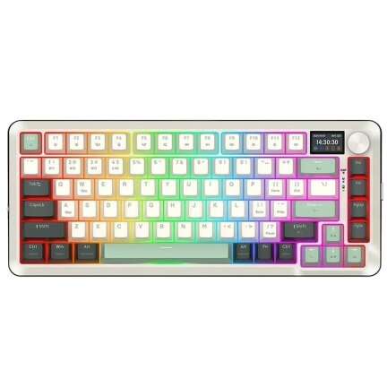 Tastatura Gaming Mecanic Bluetooth Cu Si Fara Fir Flekact Pro Iluminare RGB Alb Cu Verde