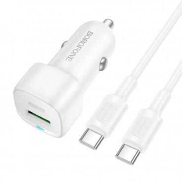 Incarcator Borofone Auto Cu Cablu USB-C BZ34B Cloud 20W 3A 1 x USB-A - 1 x USB-C Alb
