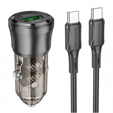 Incarcator Borofone Auto Cu Cablu USB-C BZ25 Journey 38W 3A 1 x USB-A - 1 x USB-C Negru