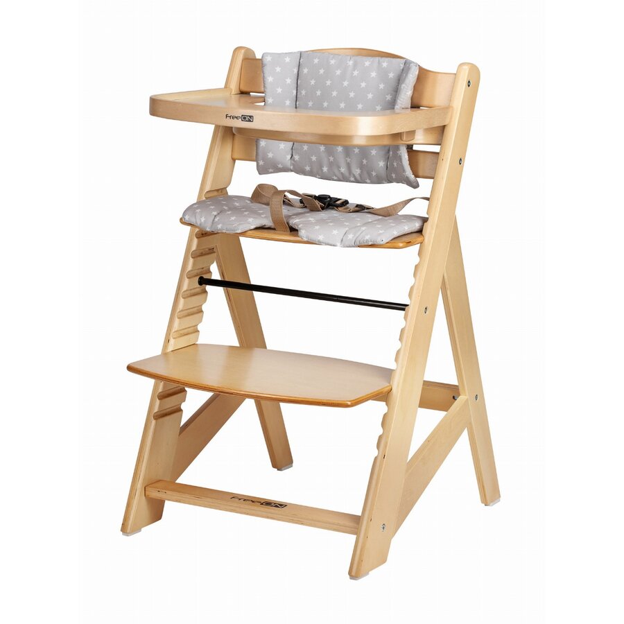 Scaun de Masă Bebeluși FreeON Toby Plus 86472 de la 6 Luni+ Maxim 15KG Reglabil pe Înălțime Tavita Detașabilă Suport de Picioare Reglabil Natur
