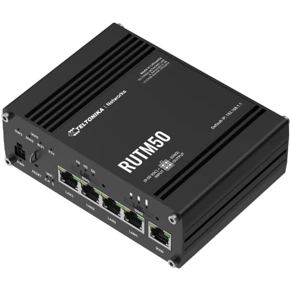 Router Industrial RUTM50 5G Dual SIM 5 Porturi Gigabit Wi-Fi Negru