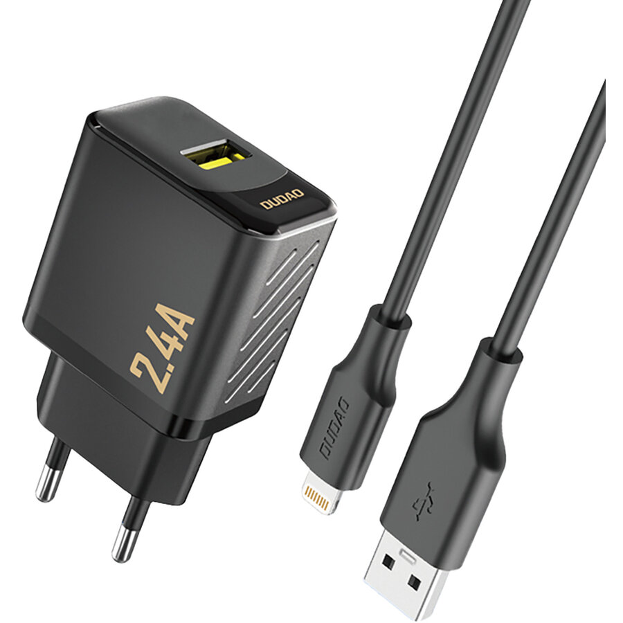 Incarcator retea Dudao A23LEU, USB-A, Power Delivery 12W, Cablu USB-A la Lightning 1m inclus, Negru - imagine 2