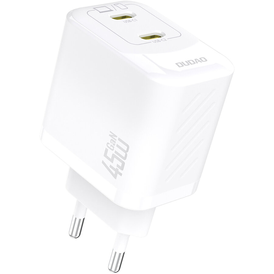 Incarcator A28PEU, 2x USB-C, Power Delivery 45W, 3A, Alb