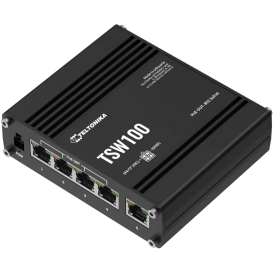 Switch Industrial TSW100 fara Management 5 x Gigabit Ethernet PoE+ Negru